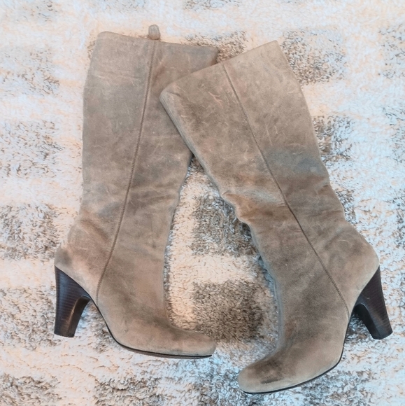 Fossil Distressed Genuine Leather Knee High Zip Up Stack Heel Round Toe Boots 10 - Picture 1 of 5